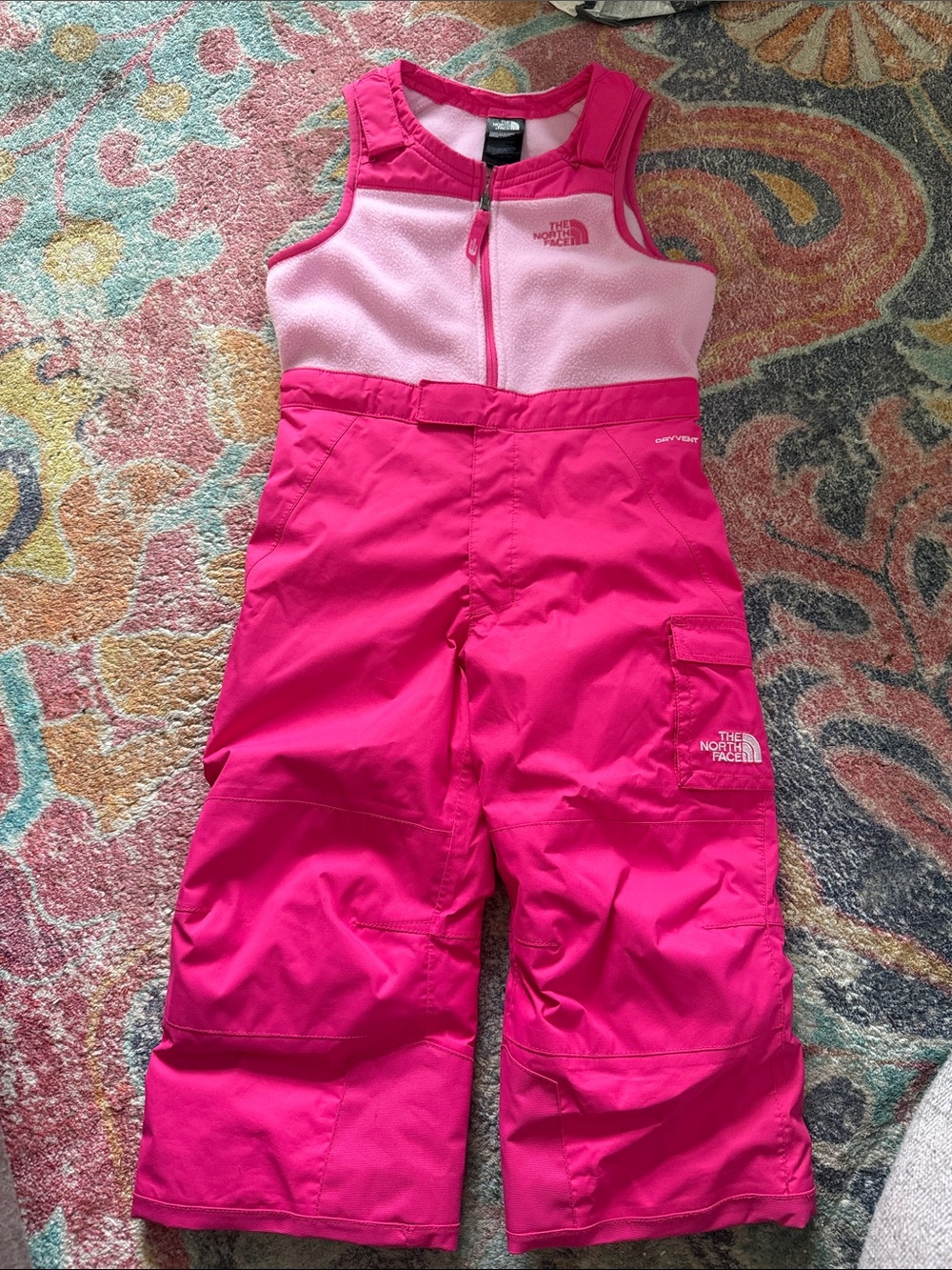The North Face Girls' Hot Pink Fleece-Top Snow Overalls